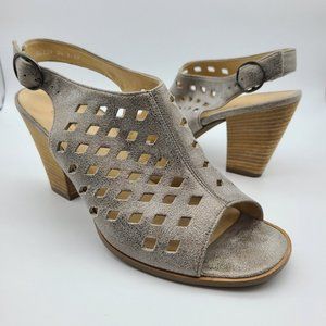 Paul Green women sandals Metallic Brush Leather Buckle slingback Heeled US 8